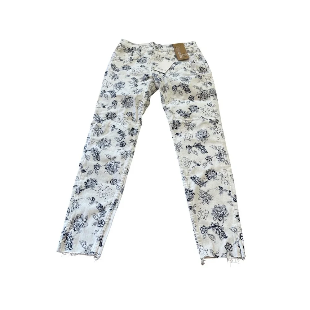 Kensie Jeans Womens 6/28 White Blue Floral High Rise Skinny Vintage Luxe NWT